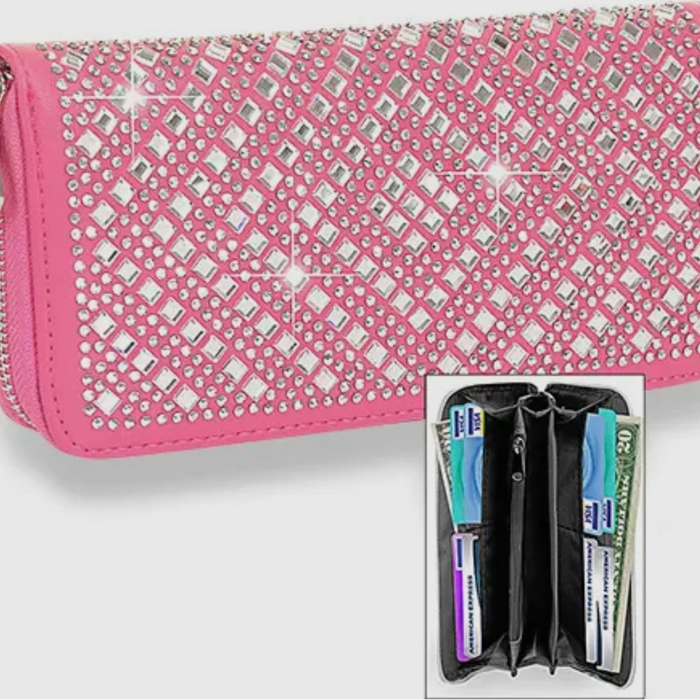 Pink‎ Rhinestone Accordion Wallet